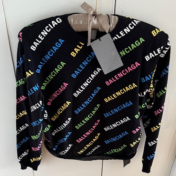 NWT, Balenciaga Rainbow Allover Logo Knit Sweater — Size L - Picture 3 of 9
